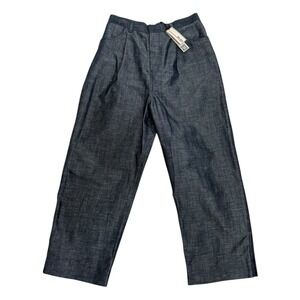 We-ar4  Wide Leg Pleated Pants Size M Relaxed Denim Pant Cotton Linen Blend NEW